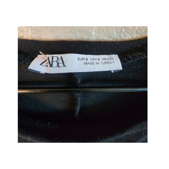 Zara Black Crewneck Short Sleeve Dress Fringe SZ Small Minimalist - Picture 9 of 9